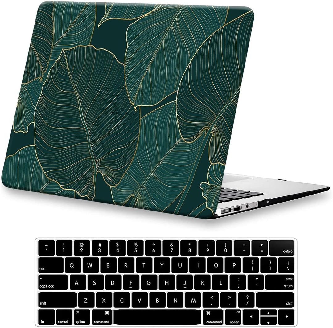 KEROM Compatible with MacBook Air 13 inch Case 2026 M5, 2022-2025 M4/M3/M2 A3240 A3113 A2681, Protective Plastic Hardshell & Keyboard Cover for Mac Air 13.6 inch Case, Green Leaves