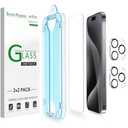 amFilm OneTouch 2+2 Pack Compatible with iPhone 15 Pro Screen Protector 6.1" Tempered Glass with Camera Lens Protector Accessories, Premium Easiest Installation Kit 9H HD, Case Friendly
