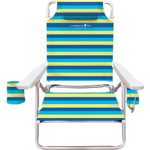 Caribbean Joe Folding Beach Chair, 5 Position Lightweight, Portable Reclining Outdoor Camping Chair with Headrest, Shoulder Strap, and Cup Holder, Bold Stripe, 24.5 inches x 19 inches x 32 inches