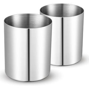 2 Packs Silver Round Stainless Steel Pen Holder,Minimalist Mini Metal Vase,Desktop Stationery Organizer,Vacuum Plating Makeup Brush Holder