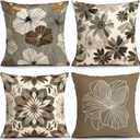 OBSEDE Neutral Boho Floral Throw Pillow Covers 18x18 Set of 4, Farmhouse Decor for Home Couch Sofa Living Room, Rustic Floral Decorative Cushion Cases