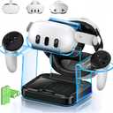 Charging Dock for Oculus Meta Quest3/ 3S / 2, VR Headset Charging Station with Adapter,USB A to C Cable and 4 Rechargeable Replacemnt Batteries (Charging Dock for Quest3/3S/2)