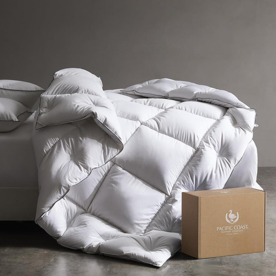 Pacific Coast Down Comforters Twin Size, 100% Cotton Duvet Insert, Extra Fluffy White Comforter, Ultra-Soft, Breathable, All Season Hotel Luxury Bedding Comforters, 8 Corner & Center Loops (68"x90")