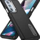 for Moto Edge Plus 2022 Case Moto Edge 30 Pro Case with Kickstand 3-Layer Military Grade Protective Cover Silicone Shockproof for Motorola Moto Edge Plus+ 2022 Phone Case (Black+Black)