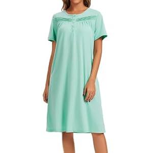 Ficoribety Nightgowns for Women Soft Cotton Night Gowns Women Sleepwear with Pockets, Green, XX-Large