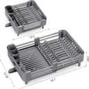 Urackify Stainless Steel Dish Drying Rack - Dish Drainer for Kitchen Counter, Extendable Drainboard with Foldable, Space-Saving Cup & Bowl Organizer, Includes Knife and Utensil Holder, Gray