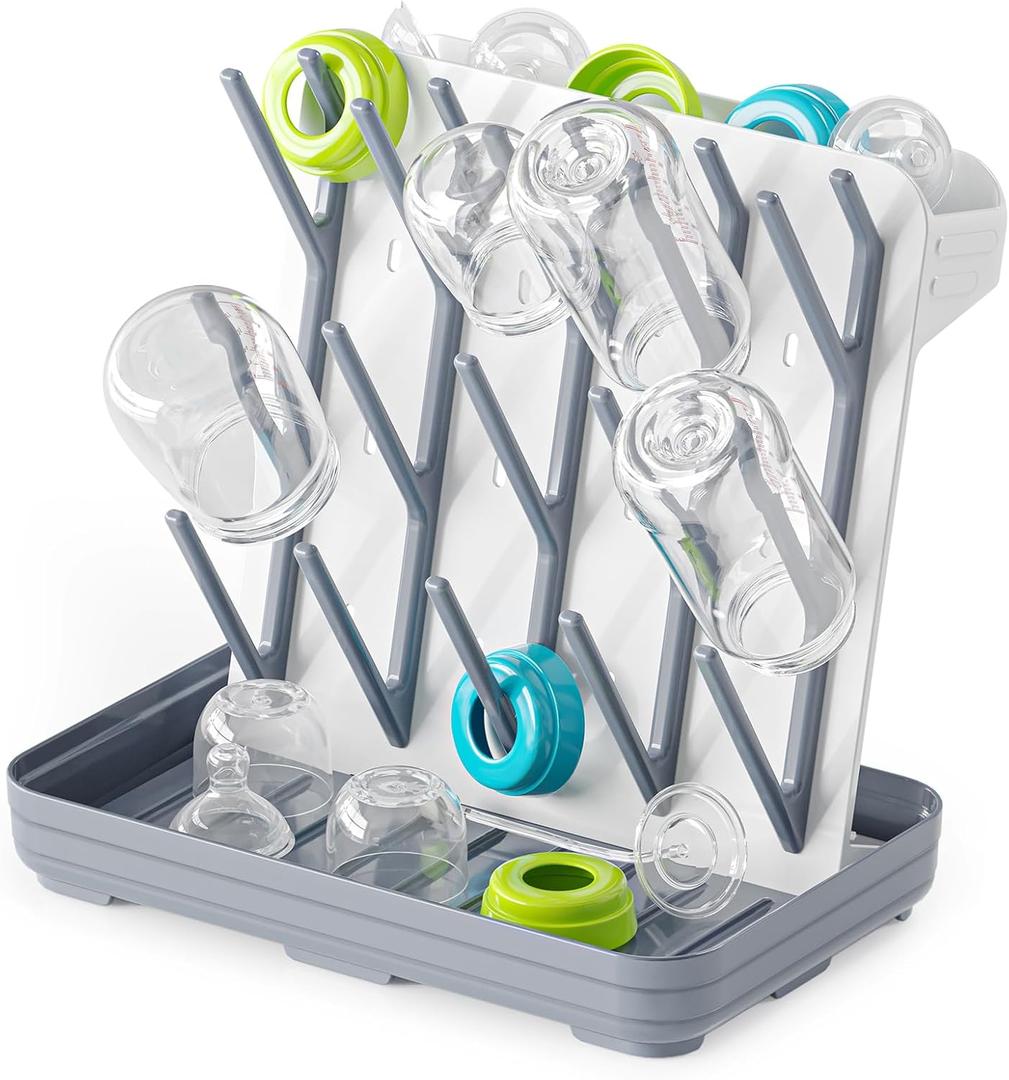 SpaceAid Baby Bottle Drying Rack with 20 Hooks, Space Saving Kitchen Bottles Rack Dryer, Vertical Baby Bottle Holder Organizer for Countertop Storage Accessories (White and Gray)