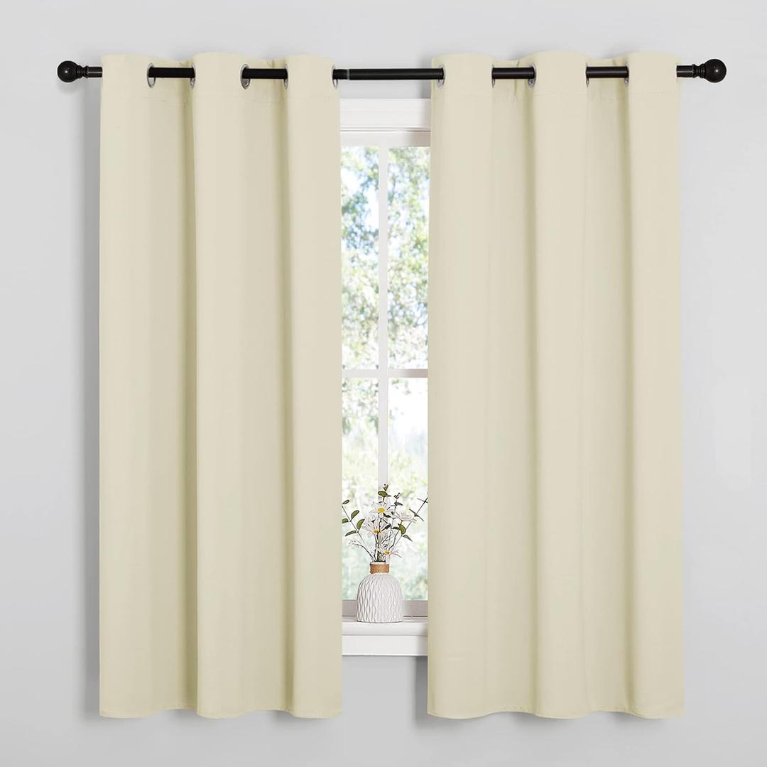 NICETOWN Kitchen Curtains for Decoration, Thermal Insulated Grommet Room Darkening Draperies/Panels for Laundry (Beige, 2 Panels, W42 x L63 inches)