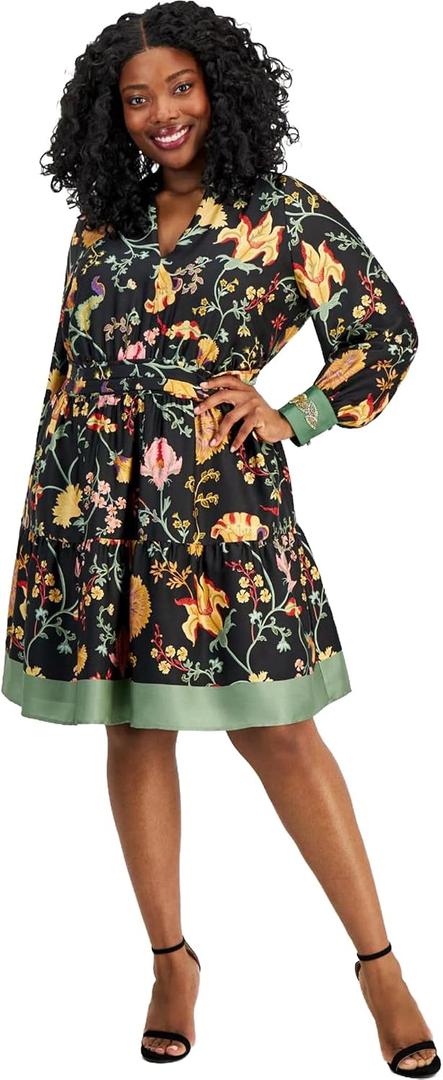 Anne Klein Women's Soft V Neck Tiered Dress (Black, 1X)