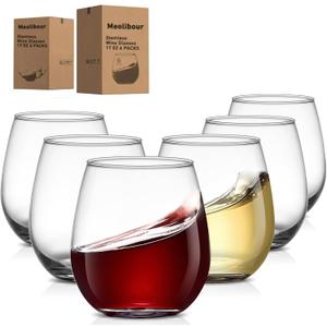 Meolibour Large Stemless Wine Glasses Set of 6, 17 Ounces Red & White Wine Glasses Tumbler for Party, Clear Drink Glasses, Ideal Wine Accessories Gift, Lead-free, Dishwasher Safe