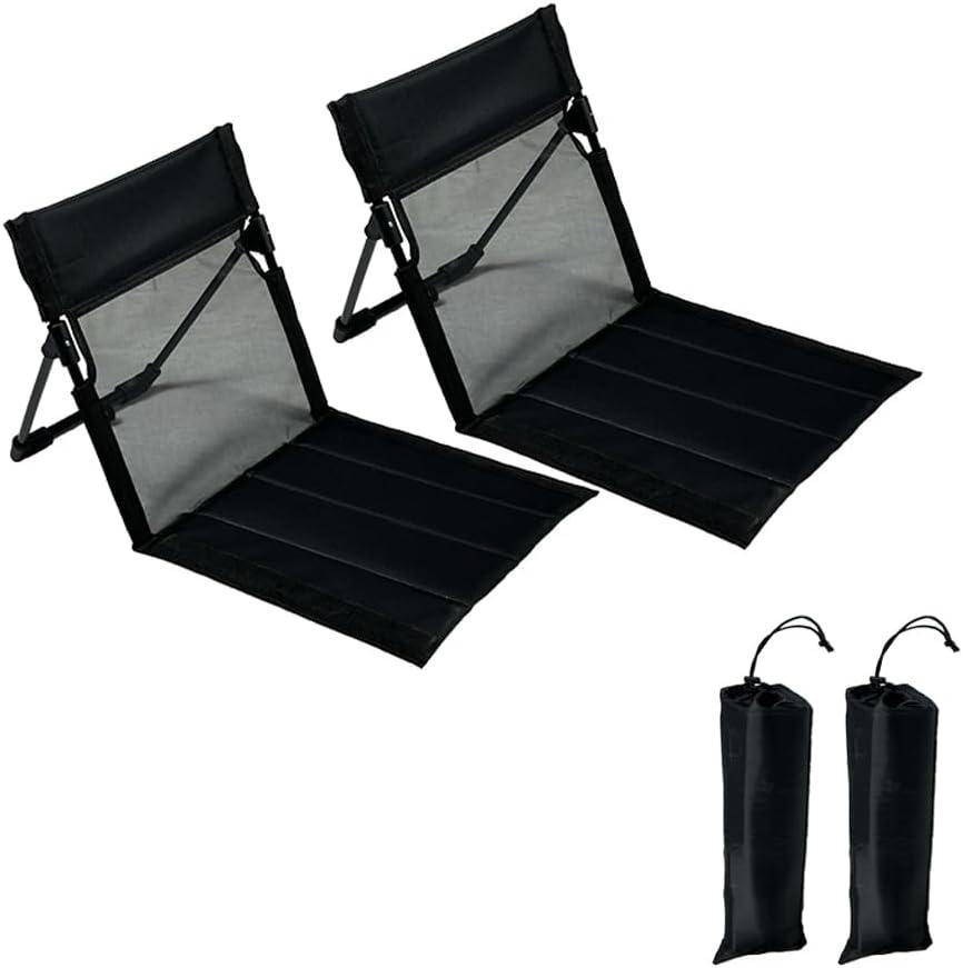 2 Pack Foldable Camping Chairs with Mesh Backrest,Ultra-Light Portable Beach Chairs with Carry Bag for Sunbathing Swimming Poolside Picnic Lawn Road Trips (Black)