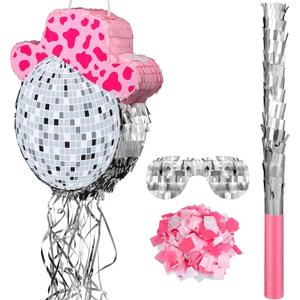 Sratte Disco Ball Piata Cute Hat Disco Ball Party Supplies Piata with Blindfold and Bat Theme Decorations for Birthday Fiesta Party Supplies (12.8 x 13.78 Inch)