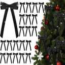 Zhengmy 24 Pcs Long Velvet Bows Glitter Christmas Ornaments Vintage Large Velvet Glitter Christmas Swag Staircase Wreath Tree Topper Bows Large Bow for Outdoor, 6.3 x 12 Inch(Black)