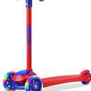 3 Wheel Scooter for Kids, Smooth Light Up LED Front Wheels, Wide Anti Slip Deck, Rear Foot Brake, Easy Lean to Steer Maneuvering, Indoor & Outdoor Ride On Toys for Ages 2 Up (Red)