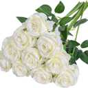Nubry Artificial Silk Rose Flower Bouquet Lifelike Fake Rose for Wedding Home Party Decoration Event Gift 10pcs (Off White)