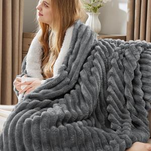 Bedsure Sherpa Blanket Queen Size for Bed - Super Soft, Cozy Fleece Thick Warm Blanket for Winter, GentleSoft Home Room Decor, Dark Grey, 90x90 Inches