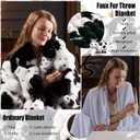 Faux Fur Throw Blanket for Couch, Fluffy Fuzzy Plush Bubble Blanket, Soft Warm Cozy Shaggy Rabbit Blanket, Luxury Decorative Gifts for Sofa Bedroom Living Room, 108x90inch (Cow Print-Black)