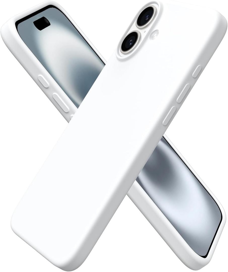ORNARTO Compatible with iPhone 16 Plus Case 6.7, Slim Liquid Silicone 3 Layers Full Covered Soft Gel Rubber Phone Case Protective Cover 6.7 Inch, White