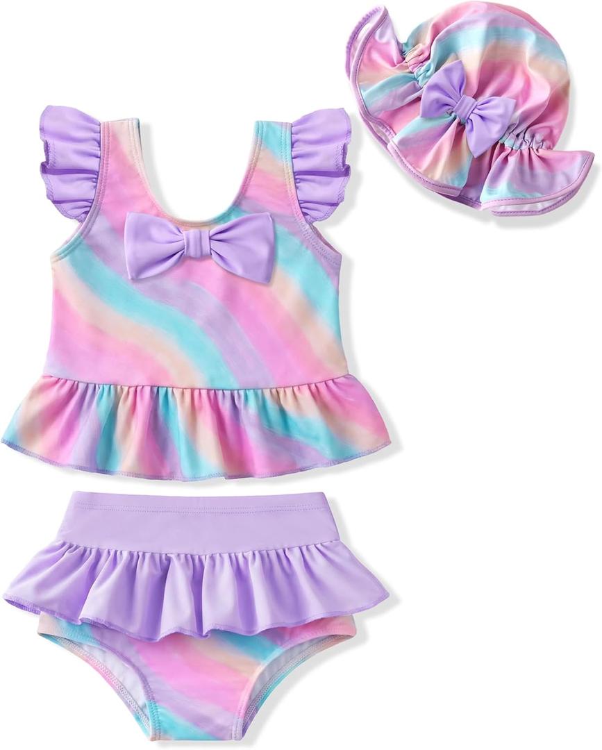 HONGTEYA Baby Girl Swimsuit Toddler Bathing Suit Girl Summer Beach Bikini Sun Protection Easy Dry(12-18 Months, Rainbow)