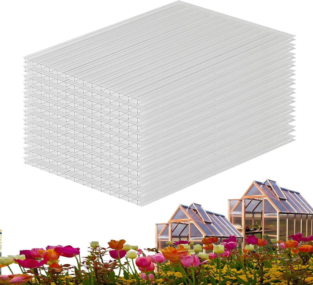 6pcs0.32'' Polycarbonate Greenhouse Panels SheetGreenhouse Replacement Plastic PanelsDouble Layer Clear Polycarbonate roof Panel4' x 2' x 0.32''