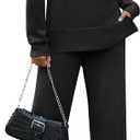 OFEEFAN Women's 2 Piece Lounge Set Travel Airport Outfits Side Slit Tracksuit Wide Leg Loungewear Baggy Comfy Sweatsuit S-3XL, Black