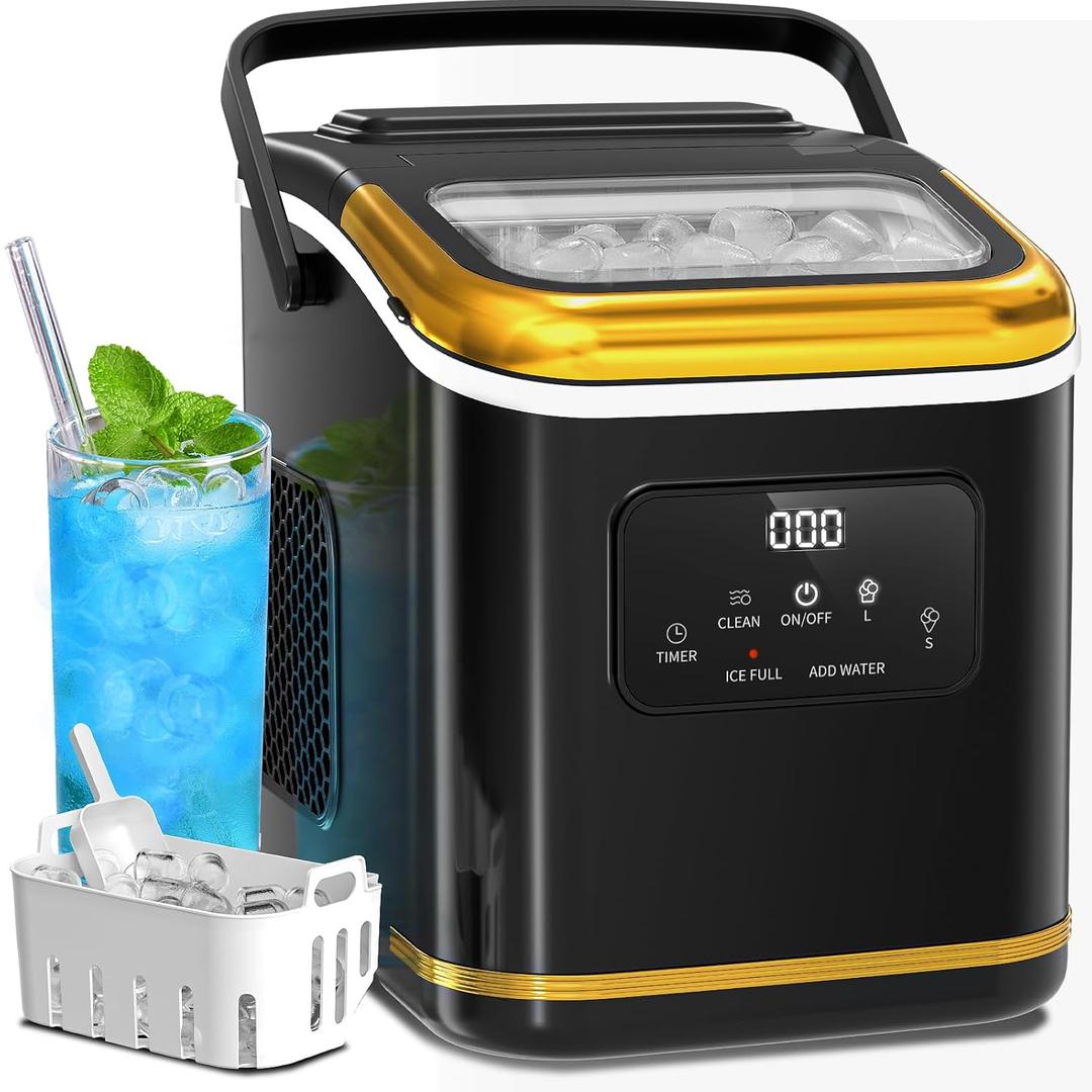 Ice Maker Machine countertop Self Cleaning Portable Compact Small Bullet Ice Maker with Digital Screen, 9 Cubes in 6 Mins,26lbs in 24Hrs, for Camping Dorm Home Outdoor