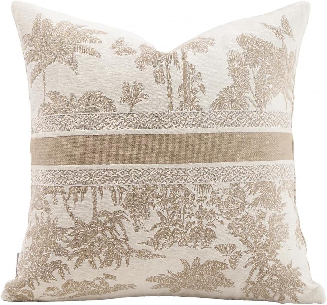 Croker Horse Premium Throw Pillow Covers 22x22 Inches - Jungle with Oatmeal Palm Tree Chenille Jacquard Embroidery Decorative Couch Pillow Covers for Living Room Bedroom Sofa Home Dcor