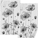 2 Pack Grey Floral Bathroom Hand Towels Decorative Black White Poppy Floral Dish Kitchen Towels 16x27 Inch Gray Butterfly Leaves Absorbent Soft Microfiber Bath Fingertip Towels Hotel Decor