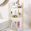 Aveniee Crystal Three-Layer 360 Rotating Cosmetic Stand, Premium Solid Metal Pole Sturdy Construction, Translucent Revolving Beauty Storage Unit for Vanity, Sink or Bathroom Shelf, White