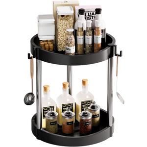 10.01" 2-Tier 360Rotating Lazy Susan turntable Organizer Spice Rack Organization for Kitchen countertop and Cabinet pantry Organizers and storage(1Black, Extra Large)