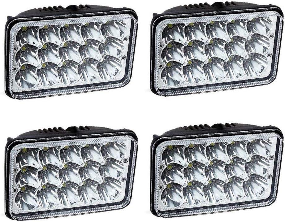 DOT Approved 4X6 LED Headlights Compatible with Freightliner FL60 FL70 FL80 Classic FLD120 FLD112 - Rectangular Square Clear Sealed Beam H4651/H4642/H4652/H4656/H4666/H4668/H6545 Replacement 4PCS