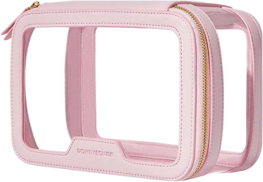 Camdeez ROWNYEON Clear Makeup Case Toiletry Bag Multipurpose Travel Makeup Train Case Portable Cosmetic Organizer Transparent Storage Bag (Pink)