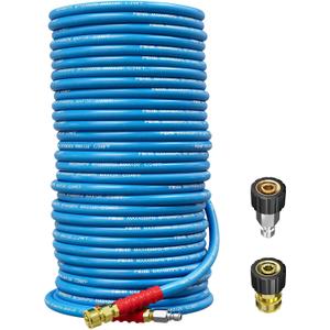 POHIR 150ft Pressure Washer Hose 3/8" 4800 PSI, Kink Resistant Industrial Grade Hose with Quick Connect Ends and Adapters for Hot & Cold Water up to 248F, Steel Wire Braided Hose for Power Washing