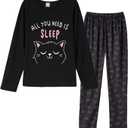 VENTELAN Women Pajamas Cute Christmas Bear Sleepwear Long Sleeve Stripes Loungewear, Small