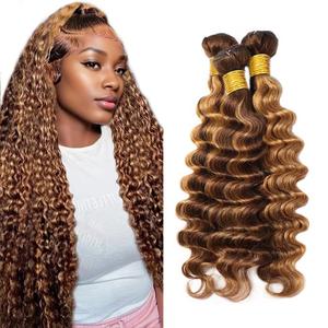P427 Highlight Blonde Bundles Human Hair Brown Deep Wave 3 Bundles 28 28 28 Inch Unprocessed Brazilian Virgin Remy Honey Blonde Deep Wave Bundle Human Hair Extensions