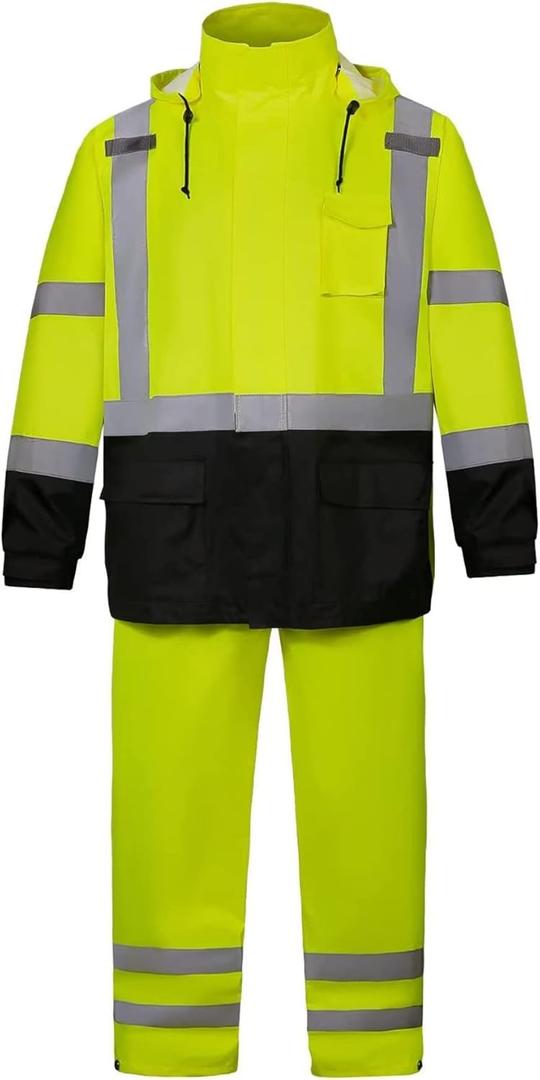 SRsafety High Visibility Rain Gear, Class 3 High Visibility Work Rain Gear for Men, Construction Rain Suits, Yellow , L/XL 