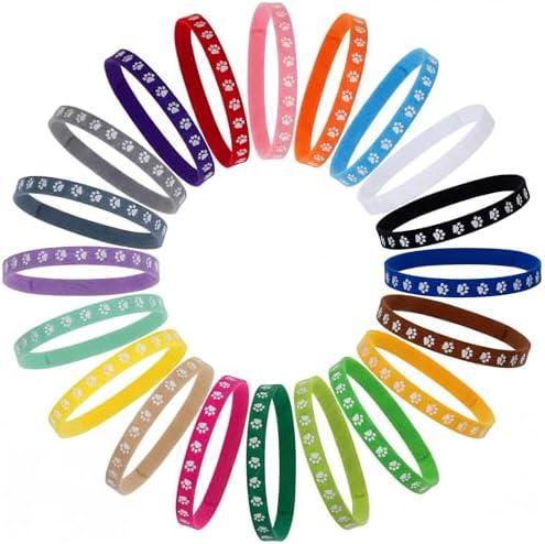 Frienda 60 Pieces Puppy Whelping Collars Newborn Pet Collars Double-Sided Adjustable ID Bands Puppy ID Bands for Newborn Pet Dog Cat (S,M,L,Paw Print)
