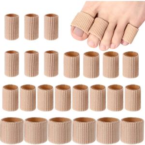 Blulu 24 Pieces Toe Tubes 0.98 Inches Cushion Tube Corn Pads for Toes Sleeves Soft Gel Protectors for Cushions Corns Blisters Calluses 3 Size(Skin Color,Assorted Sizes)