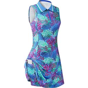 Womens Sleeveless Golf Tennis Dresses with Inner ShortsPockets for Workout Exercise (Small, Leopard)