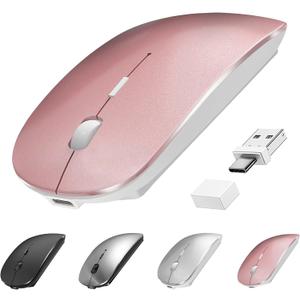 Bluetooth Wireless Mouse USB C for MacBook Air Pro iMac Laptop Desktop Computer, Wireless Rechargeable Silent C Mouse for Mac Desktop/iPad/Surface Pro (BT5.2/3.0, 2.4G USB A, Type-C Receiver)