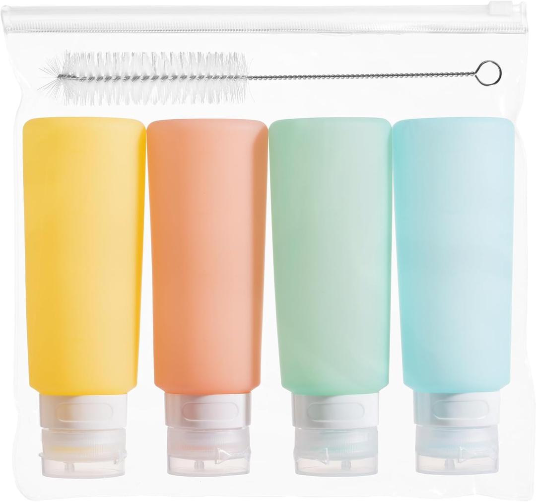 MICEBAY 6 oz Condiment Squeeze Bottles, Leakproof Salad Dressing Container | 4 Pack Silicone Salad Dressing Container to Go with Snack Storage Bag, Sauce Bottles for Lunch Box, Ketchup, Syrup, Candies