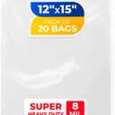 Large 12" x 15" Reclosable Poly Zip Seal Lock Bag 8 Mil Thickness, 20 Clear Resealable Bags with Extra Durability, Waterproof Heavy Duty Bags