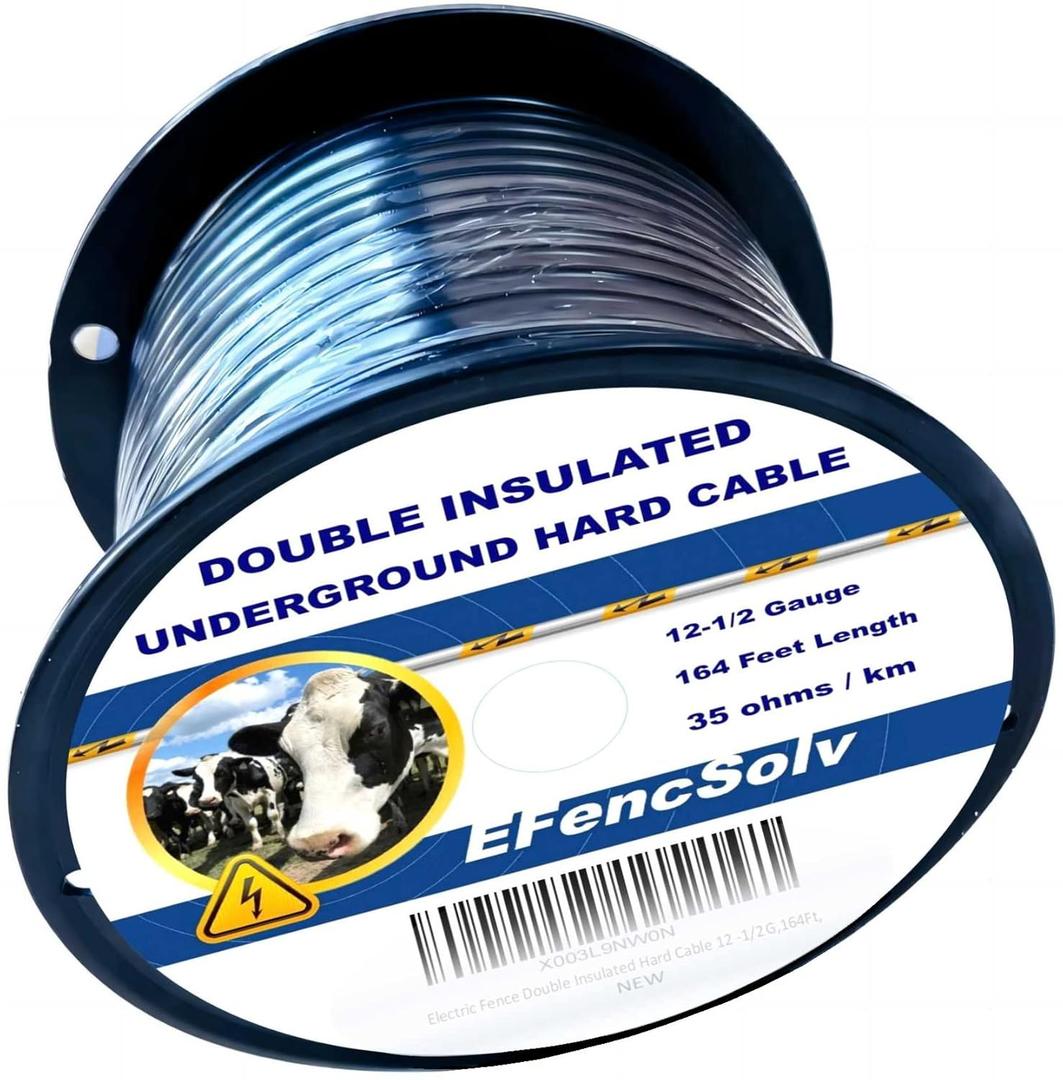 Electric Fence Double Insulated Underground Cable 12-1/2 Guage / 2.5mm Steel Wire Core, 164 Feet Length, Spooled on Plastic Cable Reel