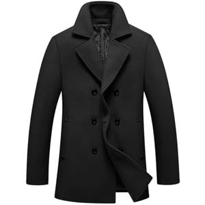 Lavnis Men's Winter Wool Coats Slim Fit Single Breasted Trench Jacket Woolen Pea Coat, No Size