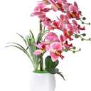W&W Artificial Orchid Plants and Flowers with Vase, Fake Faux Orchid in Ceramic Pot,19, Pink