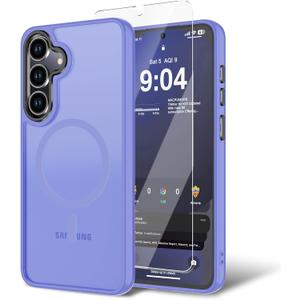 for Samsung Galaxy S25 FE Case with Screen Protector, [Compatible with Magsafe] Ultra Slim Translucent Matte Shockproof Protection Phone Cover-Light Purple