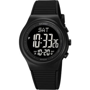 Digital Watch for Women Waterproof Stopwatch Sports Watches for Mens and Womens Unisex Outdoor Rubber Strap Multifunction Wristwatch with Luminous Display (Black/Black)