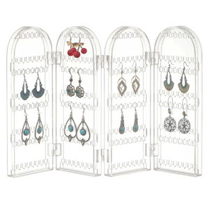 Sooyee 240 Holes Foldable Acrylic Earring Holder,Jewelry Hanger Organizer,Necklace Holder 3 Folds Lucency Double Sided Stand Earring Display,Clear