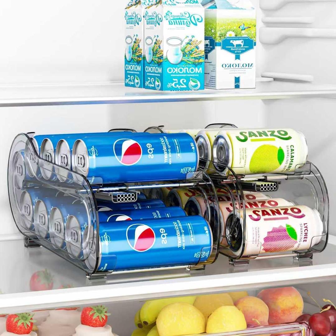Drink Organizer for Fridge, Soda Can Organizer Dispenser for Refrigerator with Automatic Rolling,Organize Standard Size 11.15oz or 12oz Cans Drink,Save space for FridgeKitchencountertop 2 pack (wide+narrow, Gray)