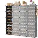 Portable Shoe Rack Organizer with Door, 80 Pairs Shoe Storage Cabinet Easy Assembly, Plastic Adjustable Shoe Storage Organizer Stackable Detachable Free Standing DIY Expandable 10 Tier Black